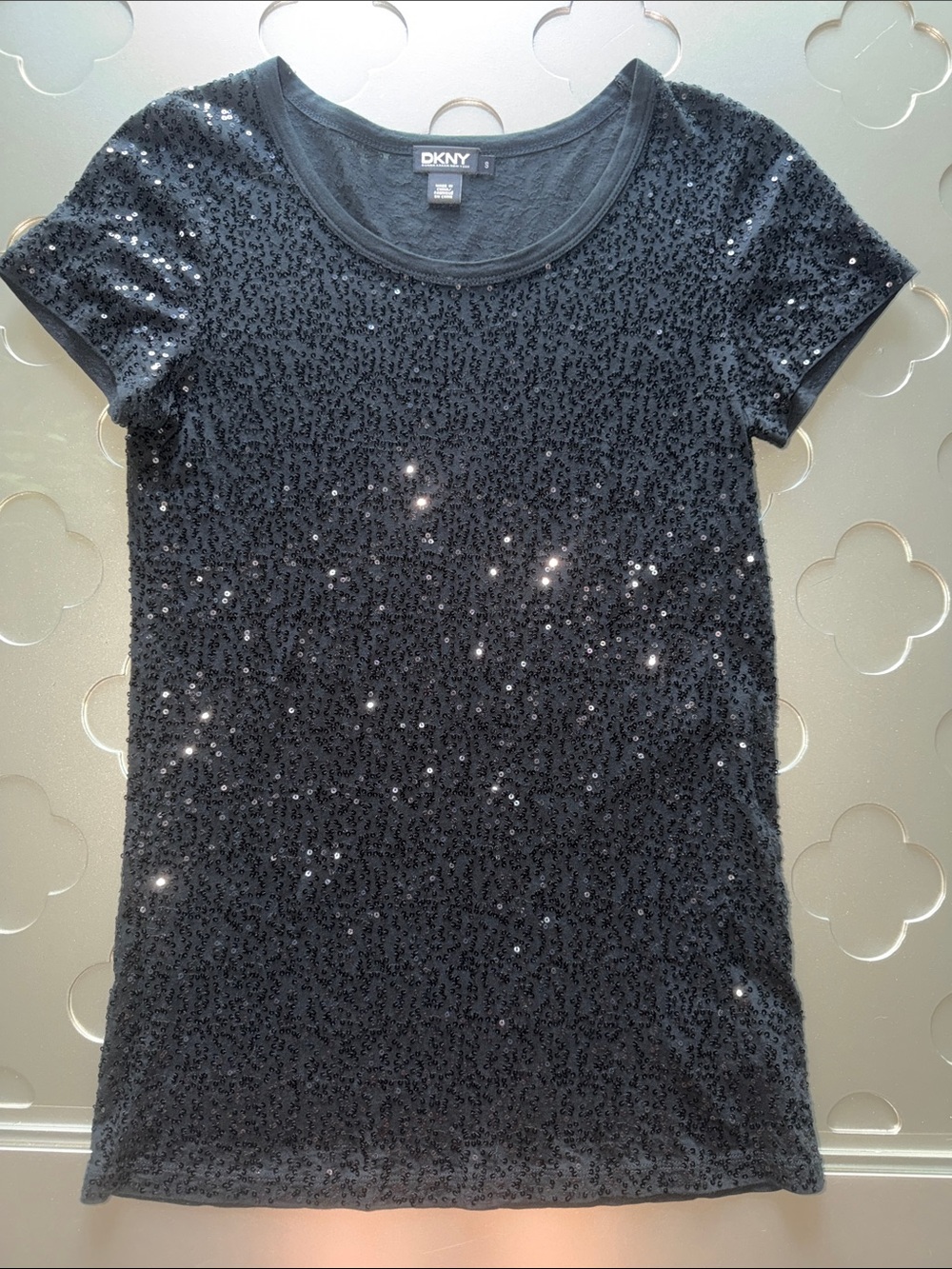 DKNY Black Sequin Short Sleeve Top Tee T-shirt Womens Size Small - Picture 10 of 11